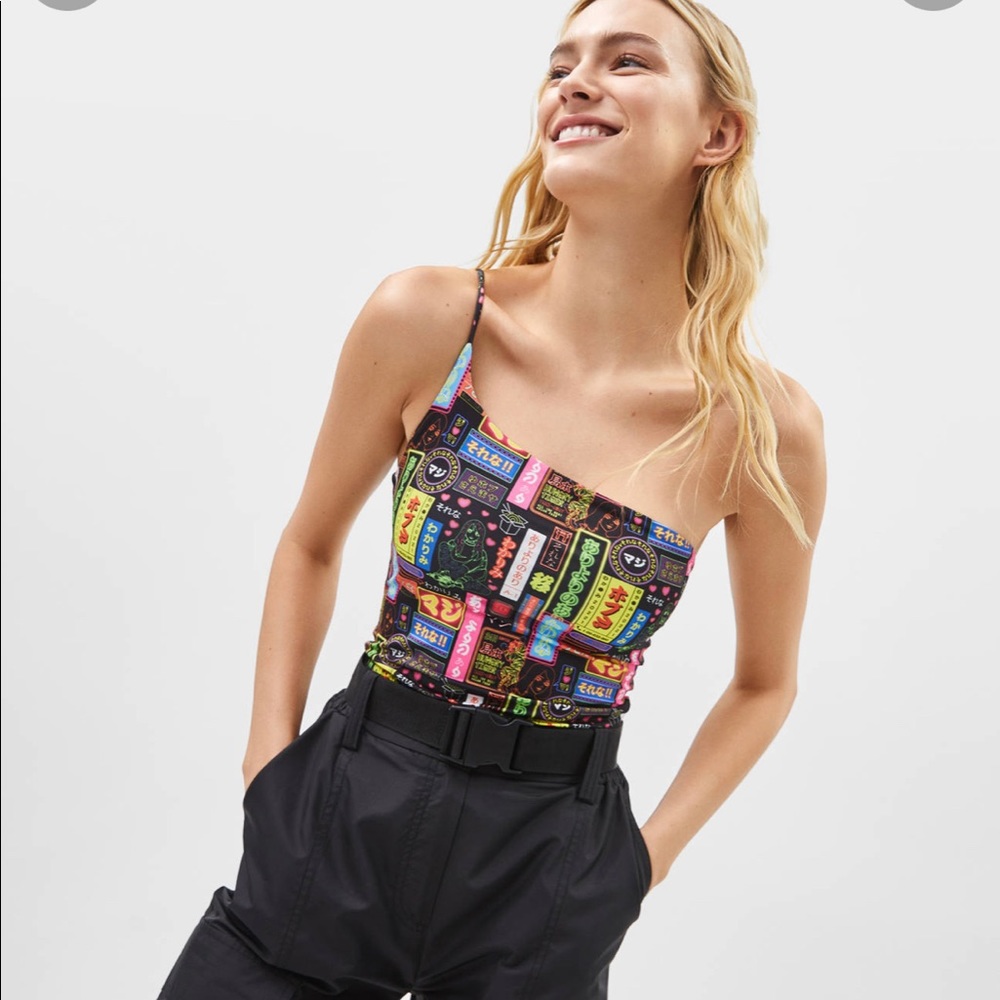 NOT FOR SALE || BERSHKA Harajuku Print Asymmetric Bodysuit